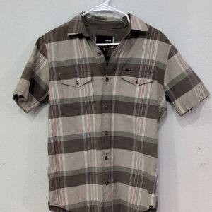 Hurley Men's Brown Plaid Button Down Shirt